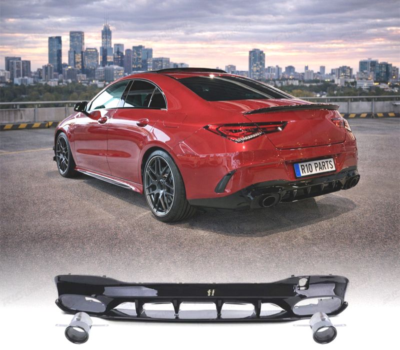 DIFUSOR MERCEDES CLA C118 19-23 AMG PRETO BRILHANTE + PONTEIRAS ESCAPE