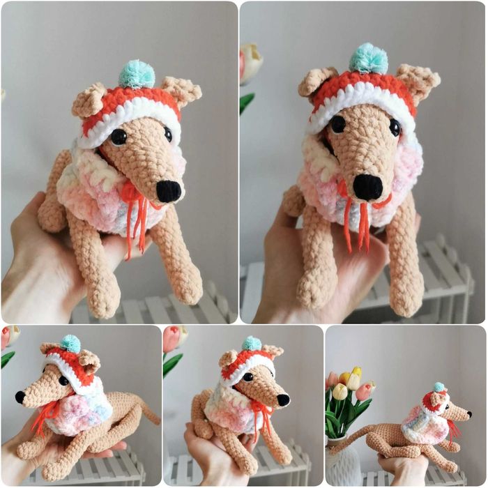 Charcik włoski na szydełku, maskotka Greyhound handmade, dekoracja