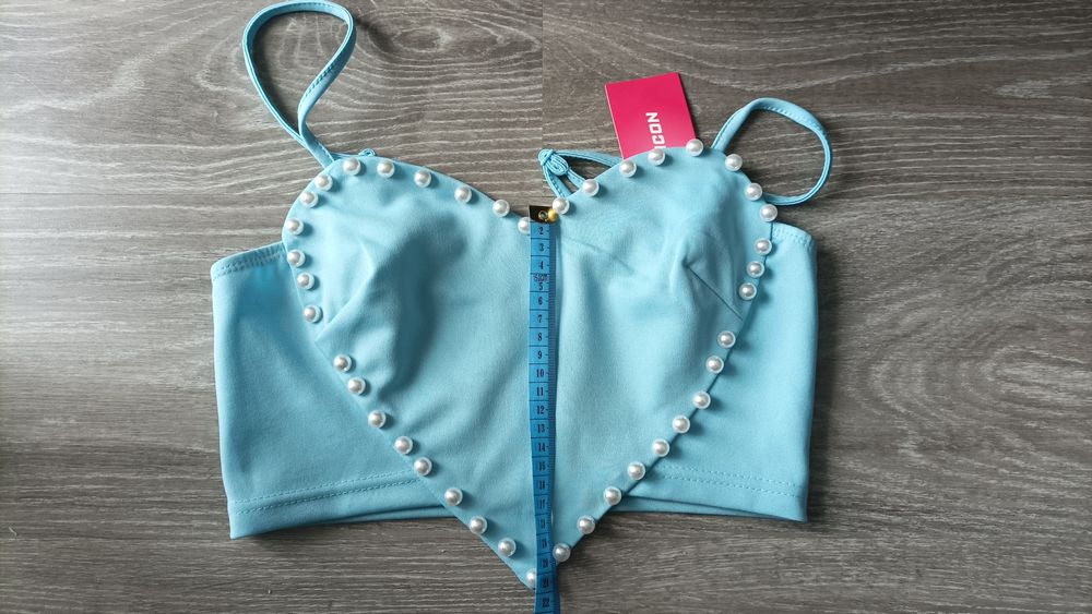 Cudny błękitny top serduszko perełki S