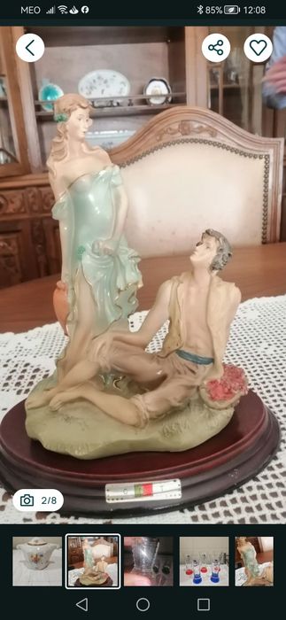 Nossa Senhora em gesso +Estatueta em marfinite com base em madeira+ fruteira em metal