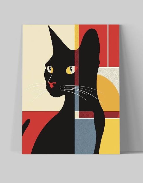 Obraz Geometryczny Kot w Abstrakcji 45x60 cm na Płótnie