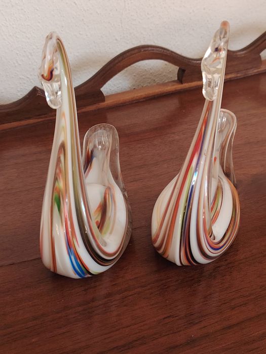 2 Cisnes em Vidro Murano com várias cores