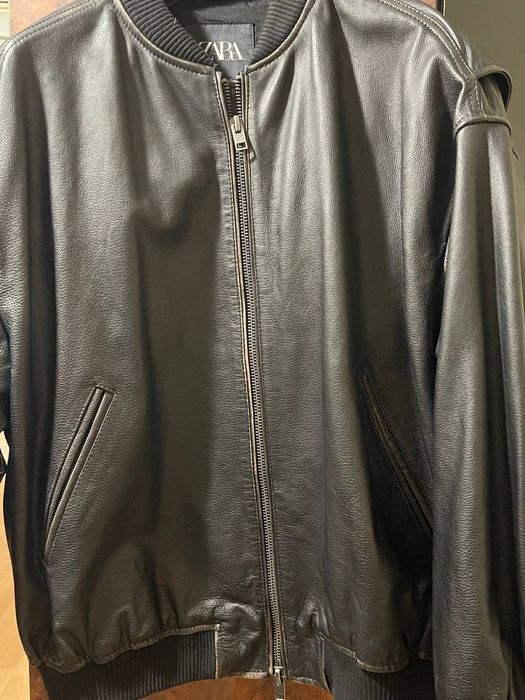 Кожаная куртка бомбер Zara XL