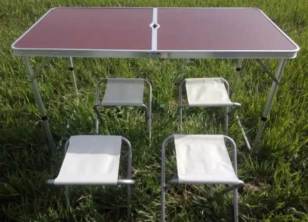 Столик для пікніка розкладний з пазом для парасольки та 4 стільцями