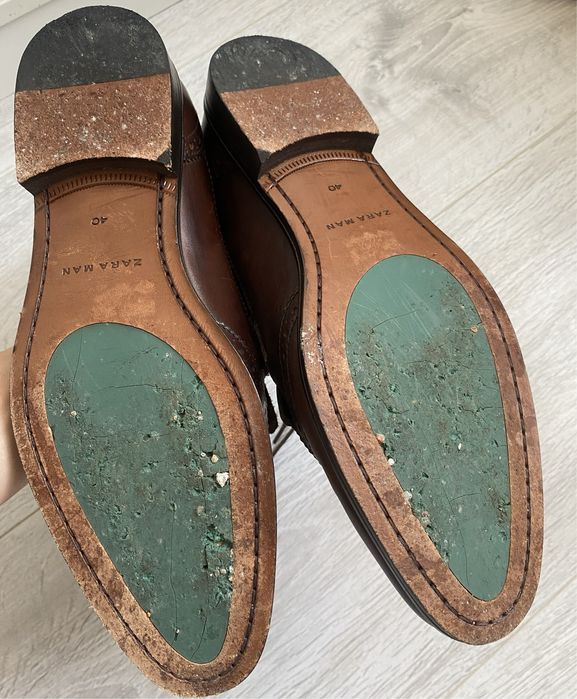 Okafordki loafwrsy zara skóra skórzane 40 brązowe frędzle