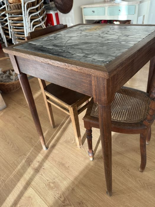 Conjunto 6 mesas antigas tampo em mármore