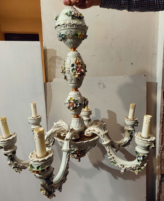 Luksusowy Żyrandol Capodimonte 6cio ramienny - Wloska porcelana 67cm