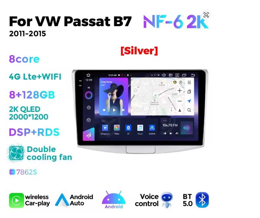 Mekede/NaviFly NF-6 2K 10" 8/128GB 360 Android 14 VW Passat B6/B7/CC