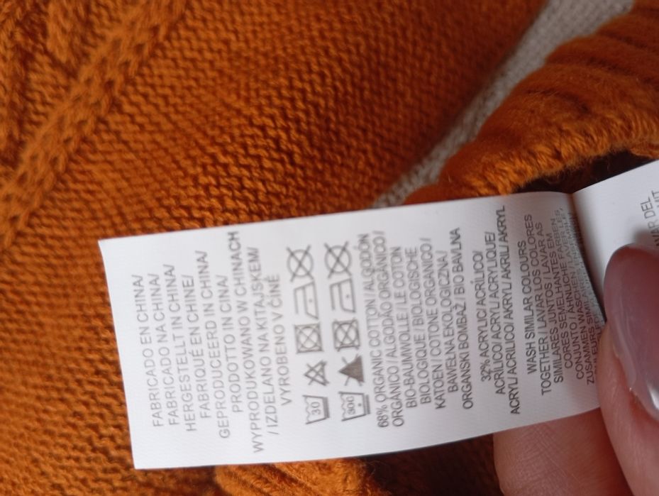 Primark L-XL jaskrawy pomarańczowy NOWY sweter bawełniany warkocze