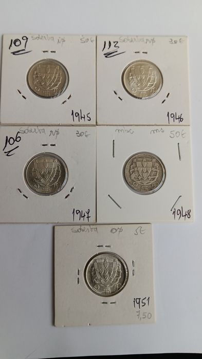 11 moedas de 2,50 escudos caravelas.