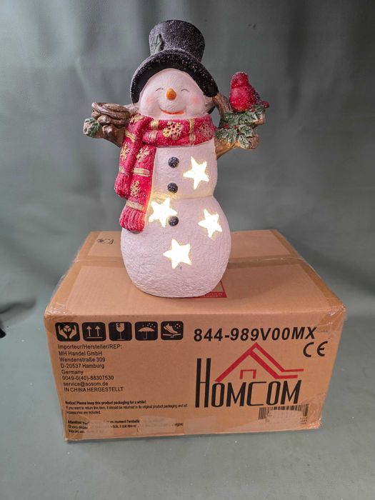 Figurka świąteczna 38 cm bałwanek z ptaszkami LED dekoracja