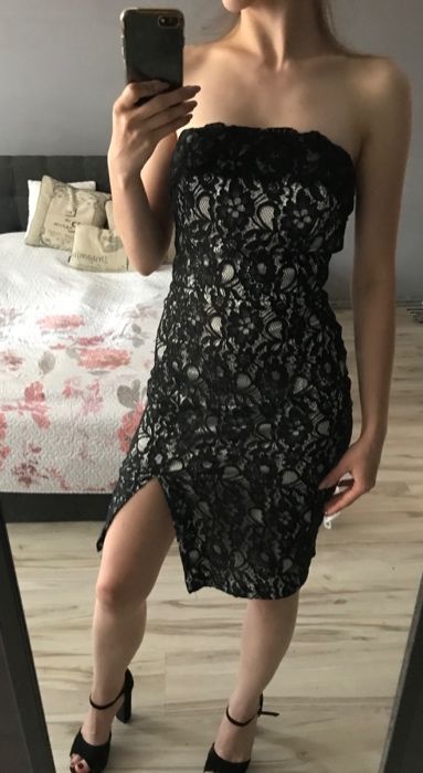 Piękna koronkowa sukienka wesele sylwester QUIZ rozporek