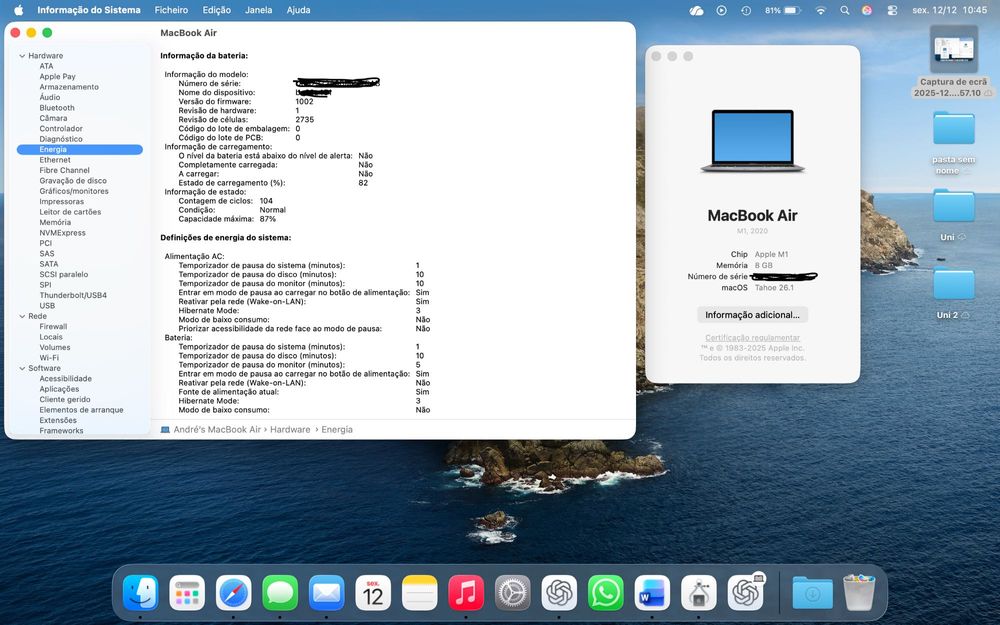 MacBook Air M1 13” Space Grey (2021) - 8GB / 256GB - 104 ciclos