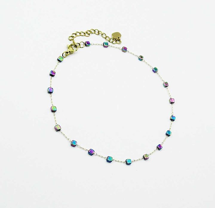 Bransoletka damska stal chirurgiczna kamyki kwadraty multikolor BN120