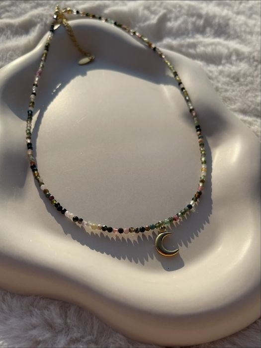 Krótki naszyjnik choker turmalin talizman amulet boho wisiorek