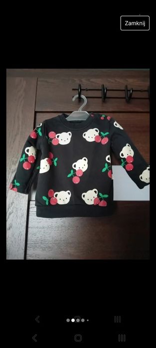 Komplet niemowlęcy dres 80 wisienki miś czerwone spodnie