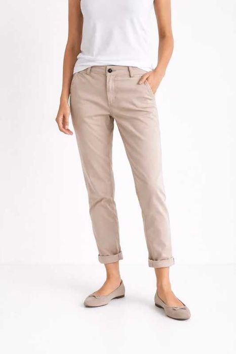 Spodnie damskie Bershka chino chinosy beżowe piaskowe basic M 38