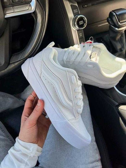 Vans Knu Skool white leather premium білі Ванси кну жіночі білі шкіряні ПРЕМІУМ