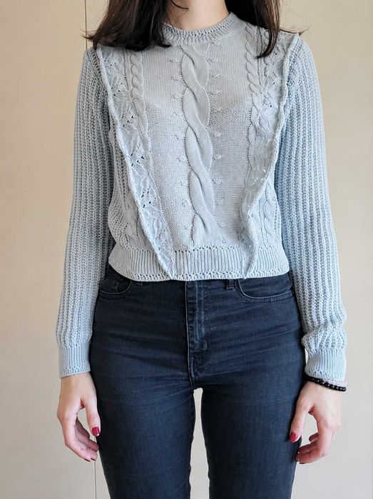 Camisola de Malha Azul Bebé com Entrançados e Folhos - ZARA
