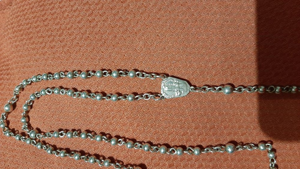 Terço antigo em prata c/ imagem Nossa Senhora de Fátima