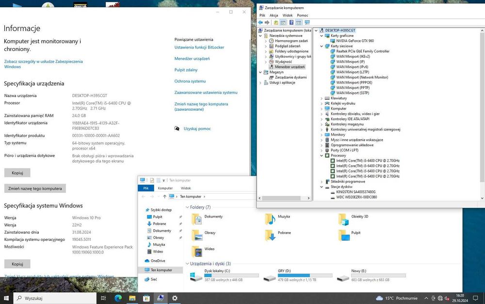 PC GWARANCJA I5-6400\GTX 960 4 GB DDR5\24GB DDR4\SSD480GB\2TB\500W