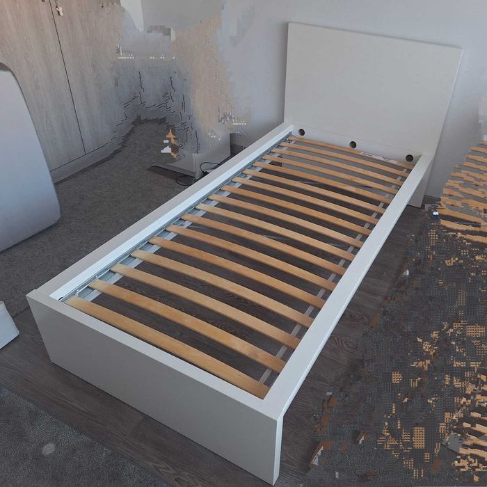 Cama IKEA MALM branco, com estrado e colchão 90x200