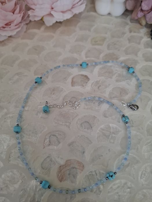 Naszyjnik handmade z naturalnych kamieni hematyt cyjanit turkus agat