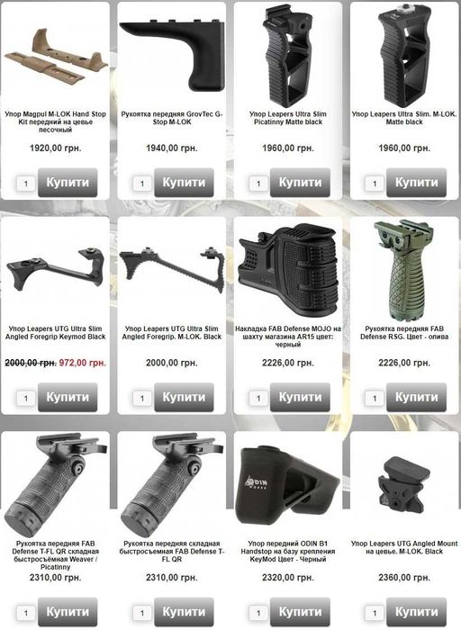 Упоры - Рукоятки переноса огня на M-Lock, Picatini США