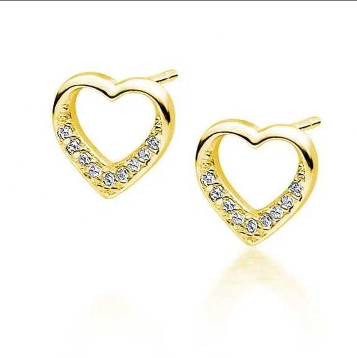 ZE SREBRA 925 Złote Kolczyki Serca Serduszka Pozłacane PUDEŁKO