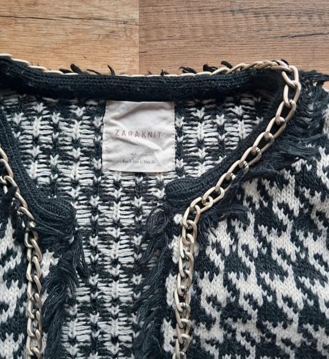 Marynarka wełniana kratka S 36 w pepitkę czarno biała boho vintage