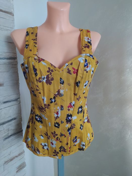 Gorset miodowy w kwiaty oryginalny Vintage Goth r.XS-S-M