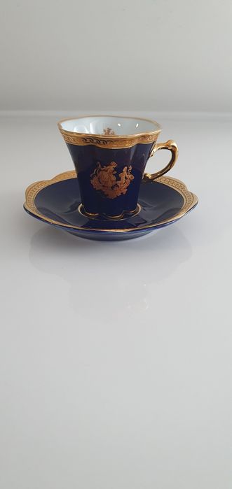 LIMOGES VERITABLE PORCELAINE D'ART Filiżanka Kobalt Duet Francja Rokok