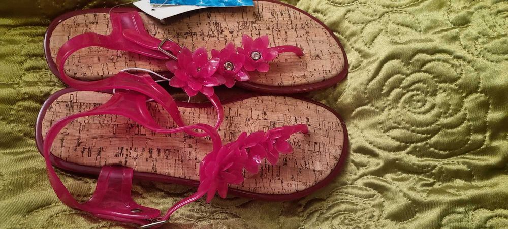 Buty sandały r. 37 gumowe korkowe japonki plastikowe kwiatki