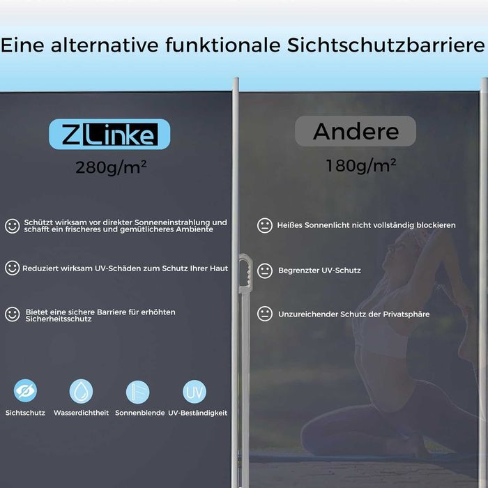 Markiza / boczna / ekran / 167x350CM / balkon / ogród / W182-b!