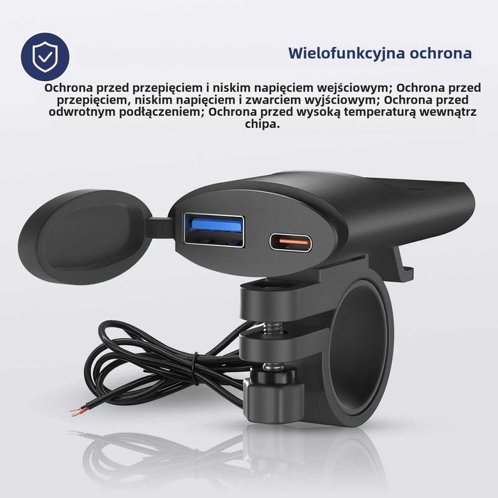 Ładowarka motocyklowa USB typu C + wodoodporna szybka ładowarka