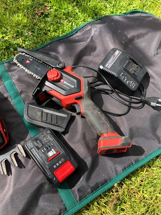 Conjunto Mini Eletrosserra Podadora Einhell GE-PS 18/15 Li + Bateria 18V 2.5Ah + Carregador + Corta Sebes