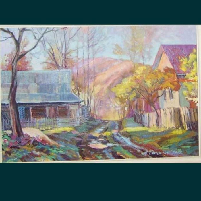 Картина "Осень в горном селе". Маслом. Анатолий Сакалош. Украина