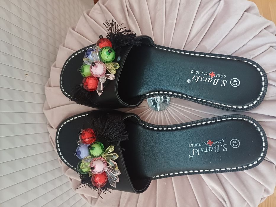 Piękne skórzane klapki S. Barski r. 40