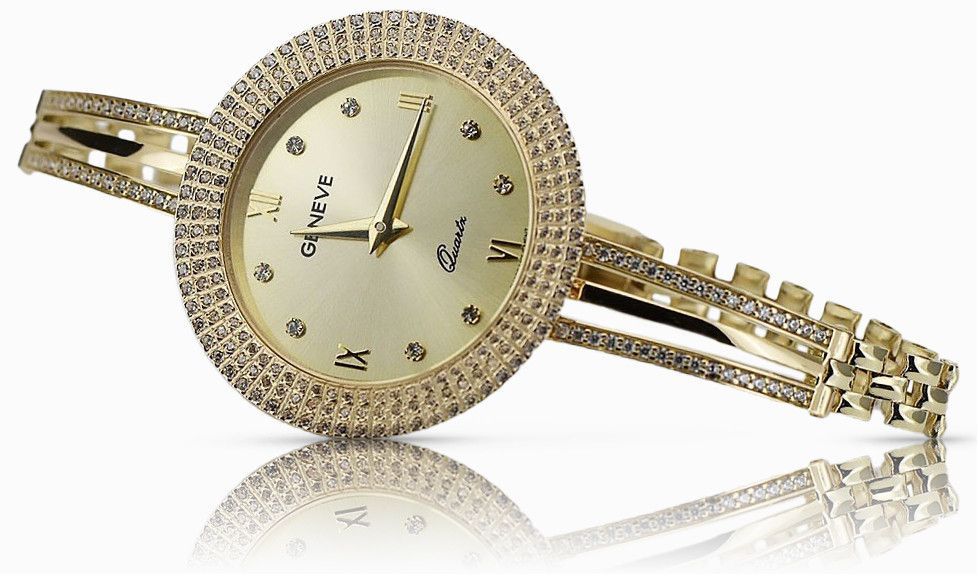 Prześliczny 14k 585 złoty damski zegarek Geneve lw021y Złoty