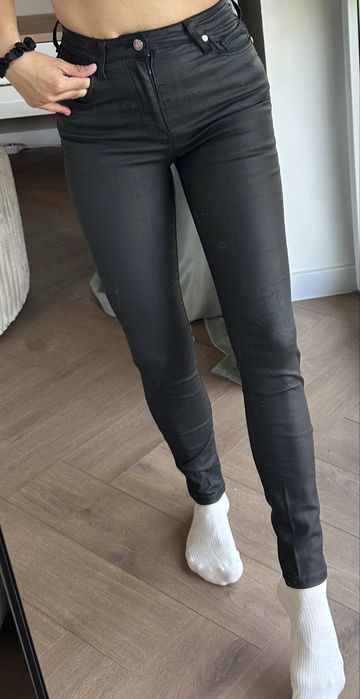 Spodnie rurki wysoki stan woskowane skinny slim