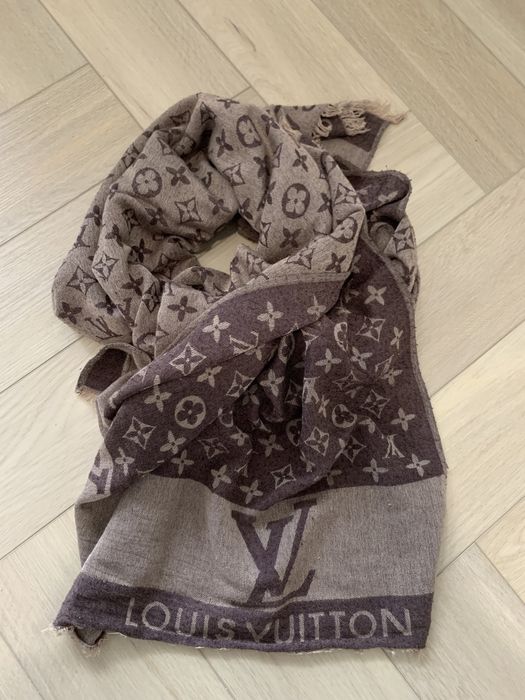 Szalik chusta Louis Vuitton LV brązowa nude monogram