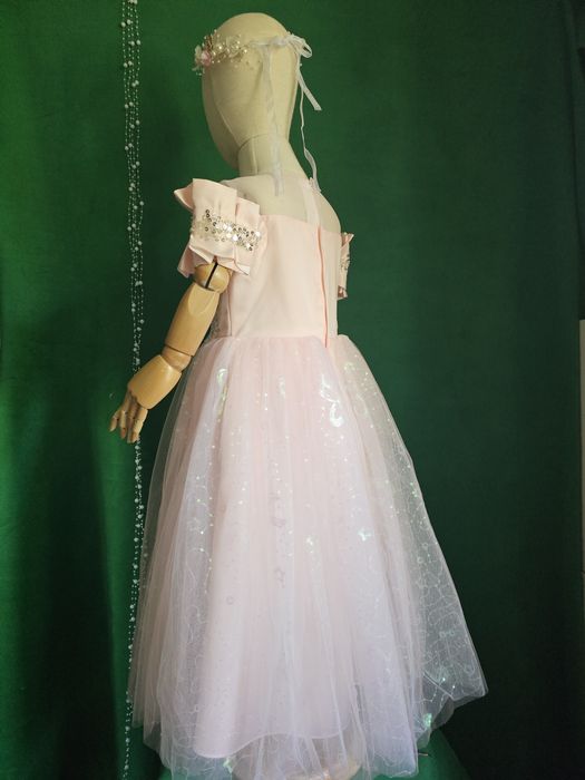 Дитяча рожева пишна довга ошатна святкова сукня нарядное платье