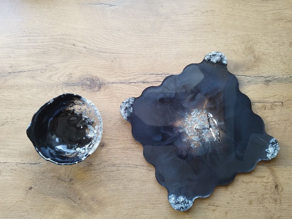 Rękodzieło Patera z żywicy epoksydowej Handmade czarna