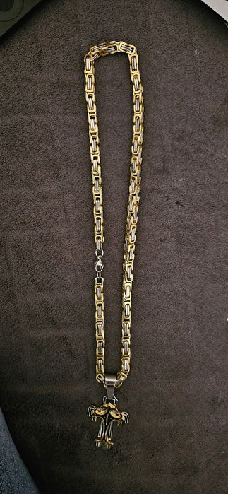 Łańcuszek Męski Splot Królewski 8 mm 50 cm Srebrno-złoty