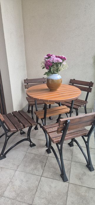 Komplet ogrodowy stół okrągły 80cm + 4 krzesła ŻELIWNY