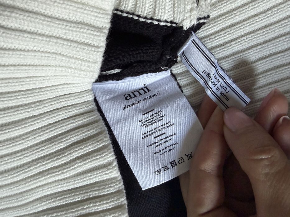 AMI Paris Sweter Paski Czarny Biały Heart Logo M Nowy z Metką