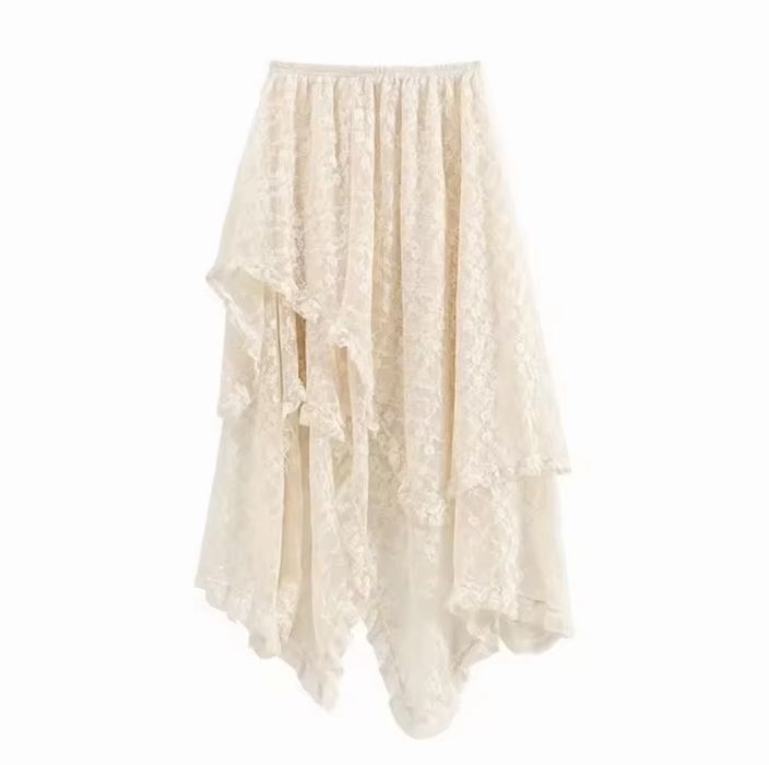 Спідниця біла кружевна кружево y2k бохо хіппі hippie асиметрична довга