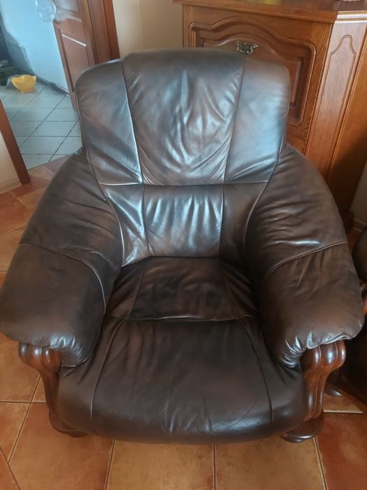 Skórzany komplet wypoczynkowy, kanapa, fotele