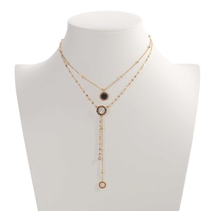 Łańcuszek Podwójny Zegarki Kółko Złoty Stal 00143