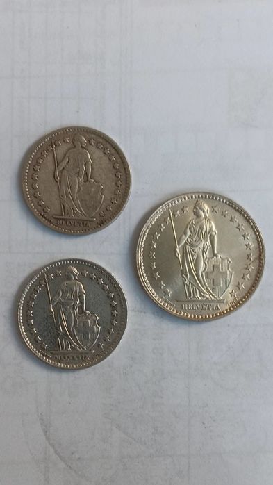 3 moedas prata 835. Francos Suíços.